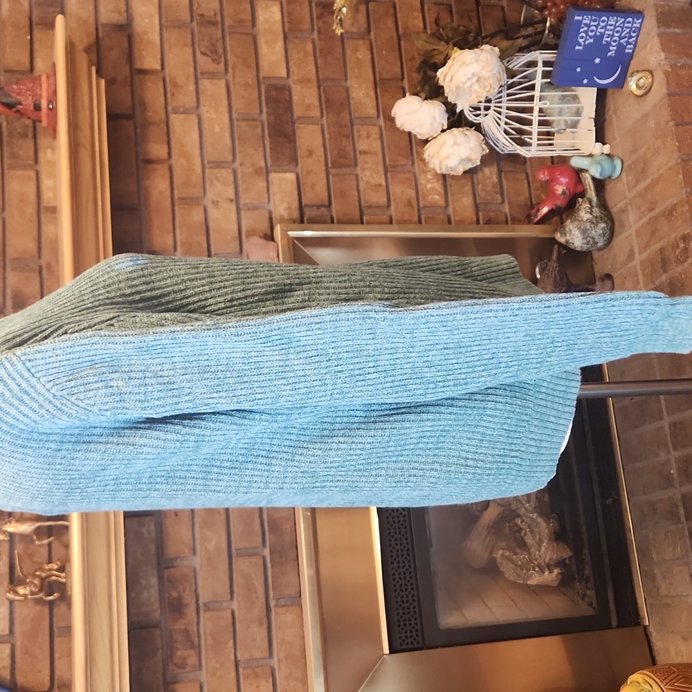 Old Navy Men's Teal Crewneck Rollneck Green Ribbed Sweater Size L 100% Cotton - Picture 4 of 13